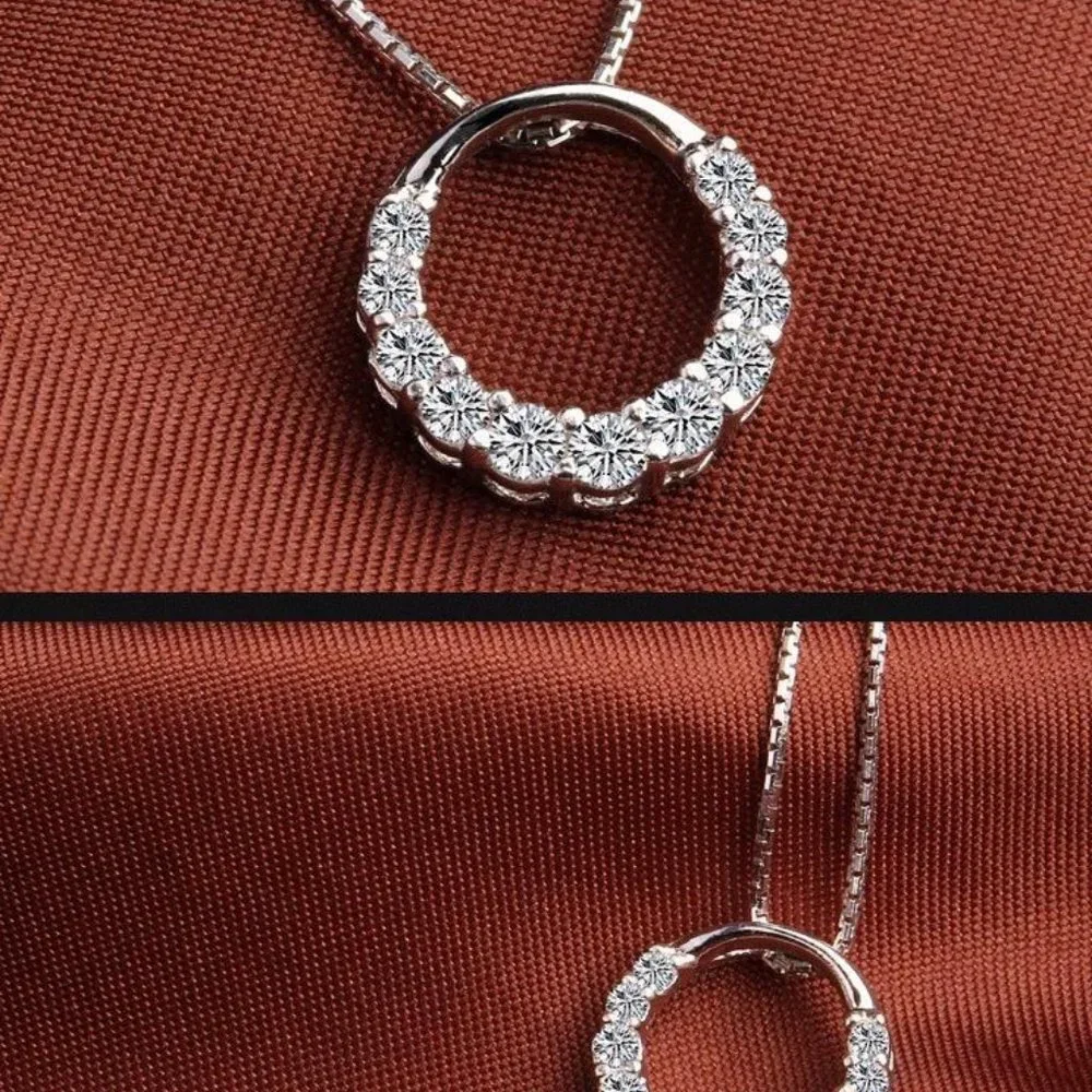 *NEW 925 Sterling Silver Diamond Circle Necklace
